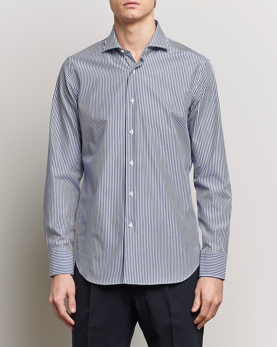 Herre | Klær | Grigio | Cotton Poplin Dress Shirt Blue Stripe