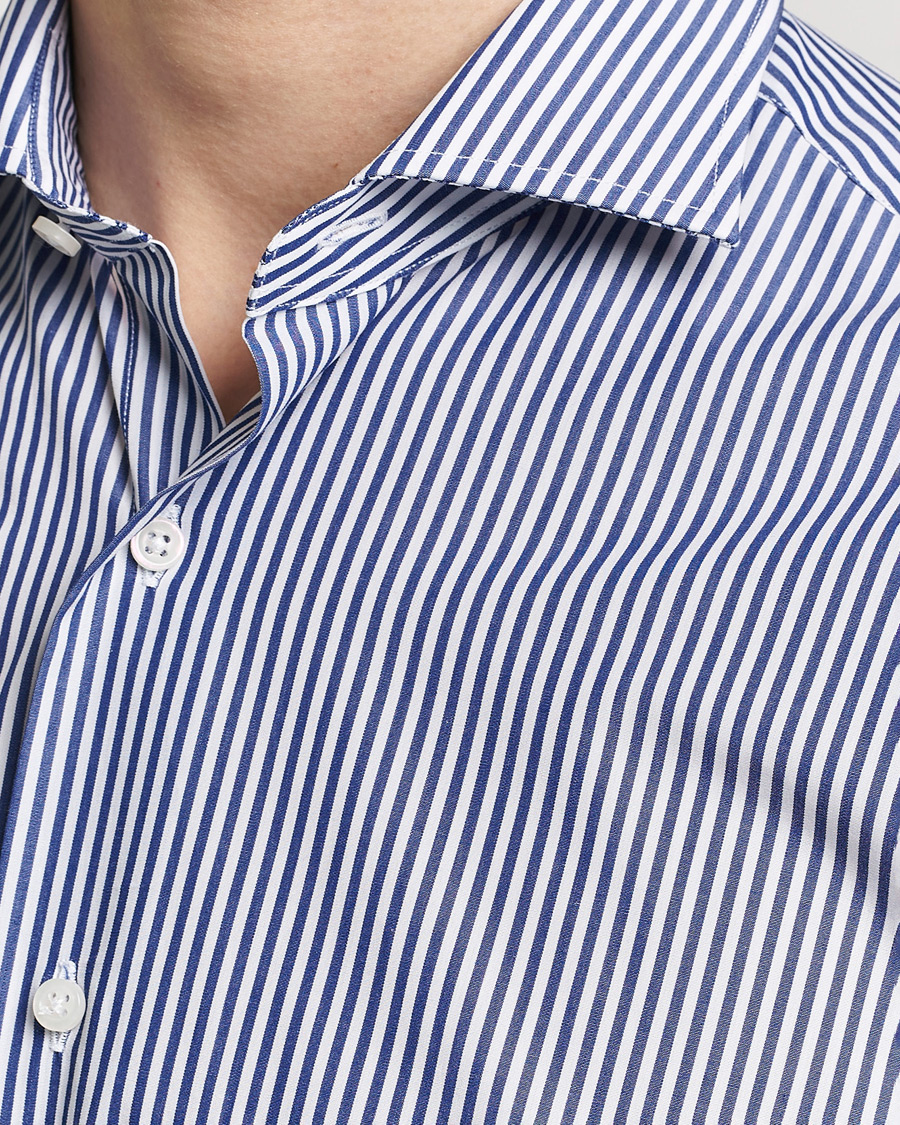 Herre | Skjorter | Grigio | Cotton Poplin Dress Shirt Blue Stripe