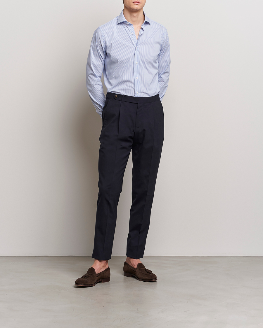 Herre | Skjorter | Grigio | Comfort Stretch Dress Shirt Light Blue Stripe