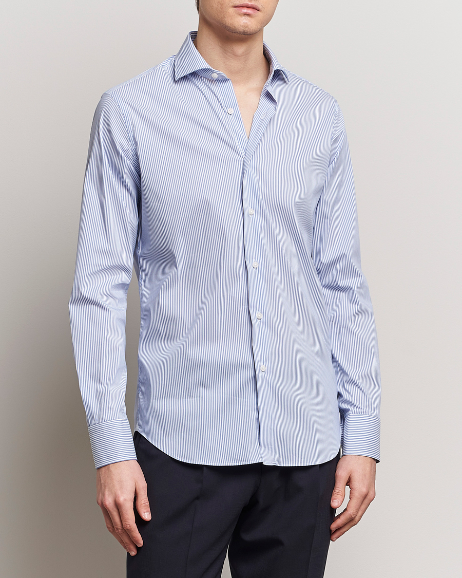 Herre | Formelle | Grigio | Comfort Stretch Dress Shirt Light Blue Stripe