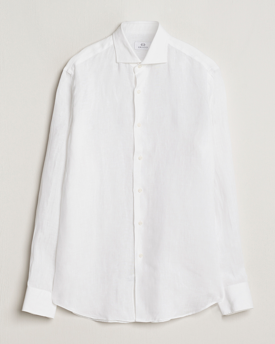 Herre | Skjorter | Grigio | Linen Casual Shirt White