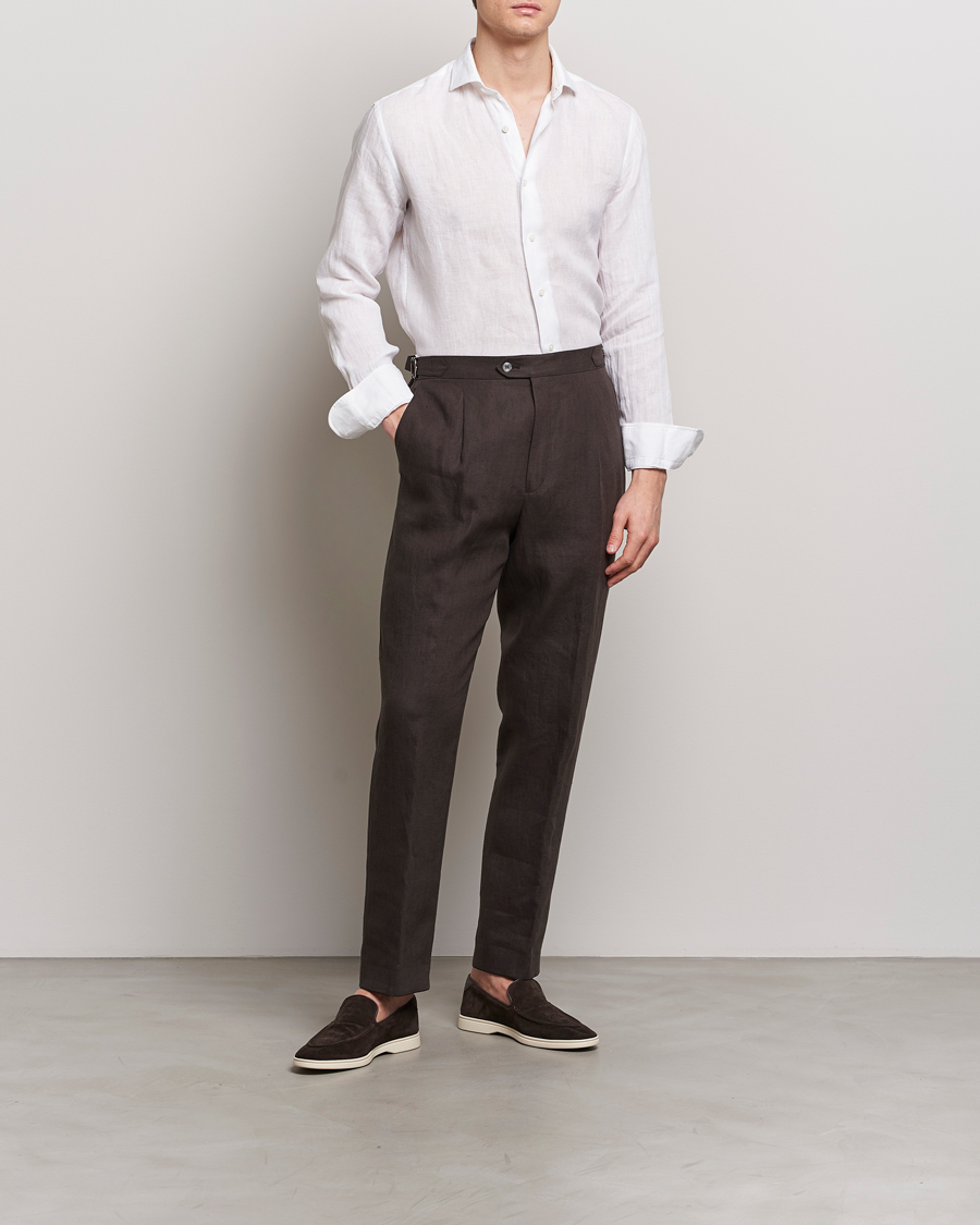 Herre | Skjorter | Grigio | Linen Casual Shirt White