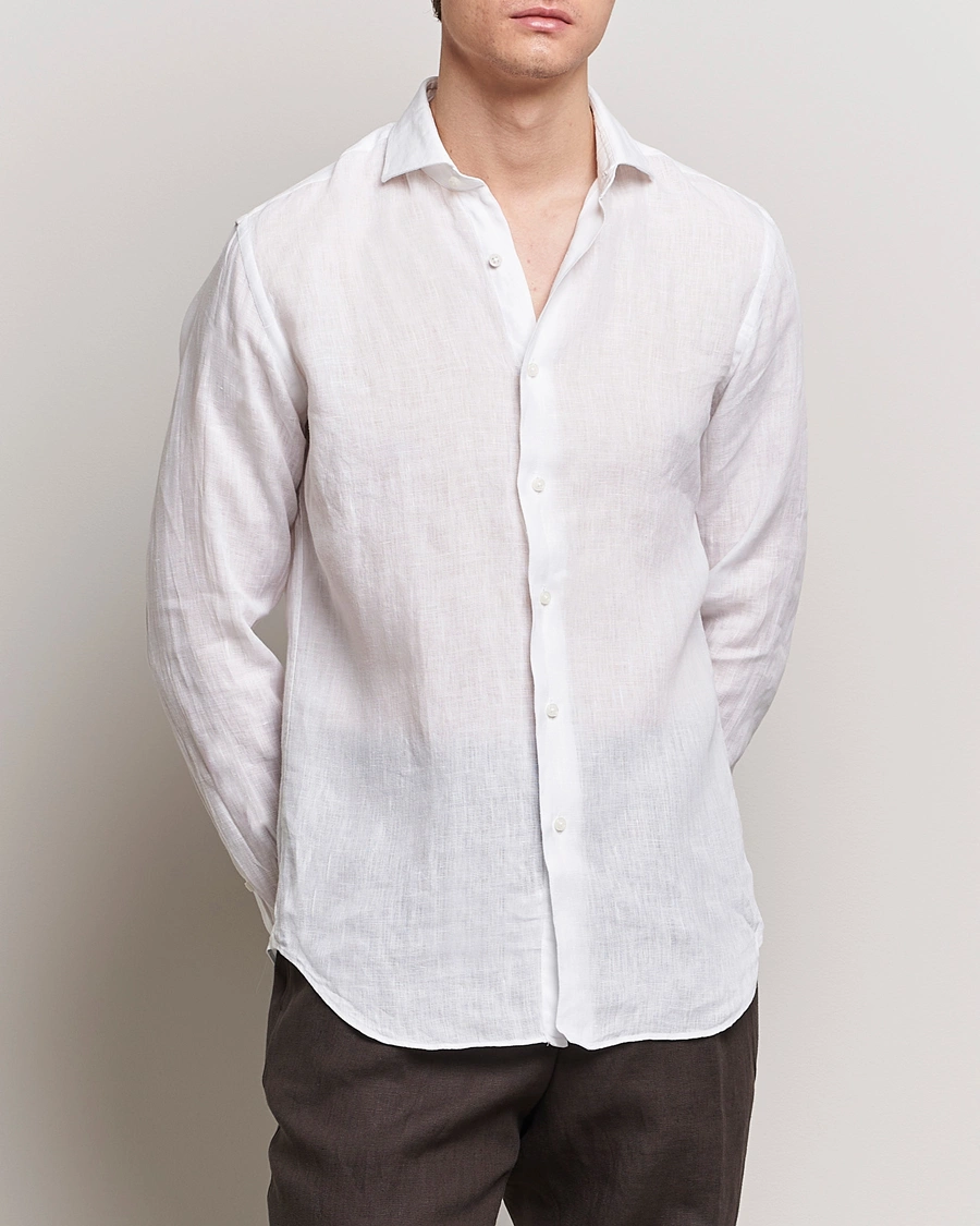 Herre |  | Grigio | Linen Casual Shirt White
