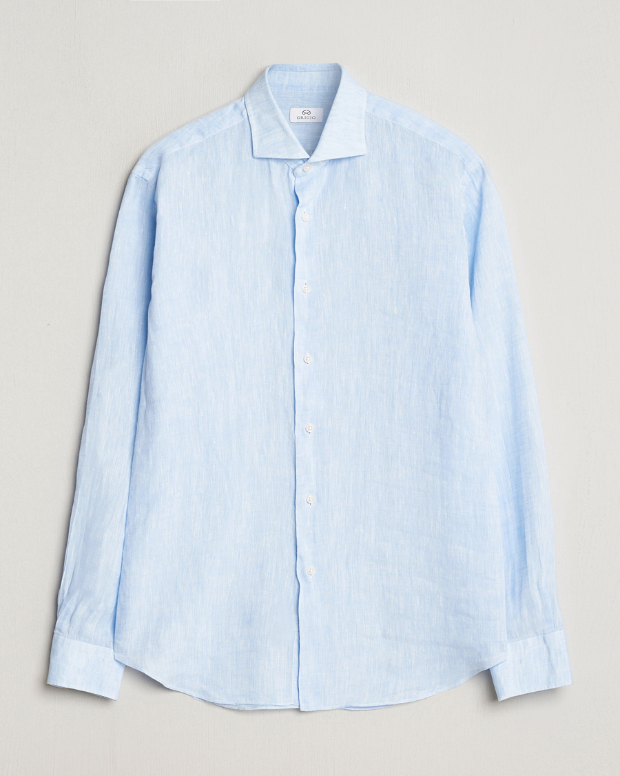 Herre | Skjorter | Grigio | Linen Casual Shirt Light Blue
