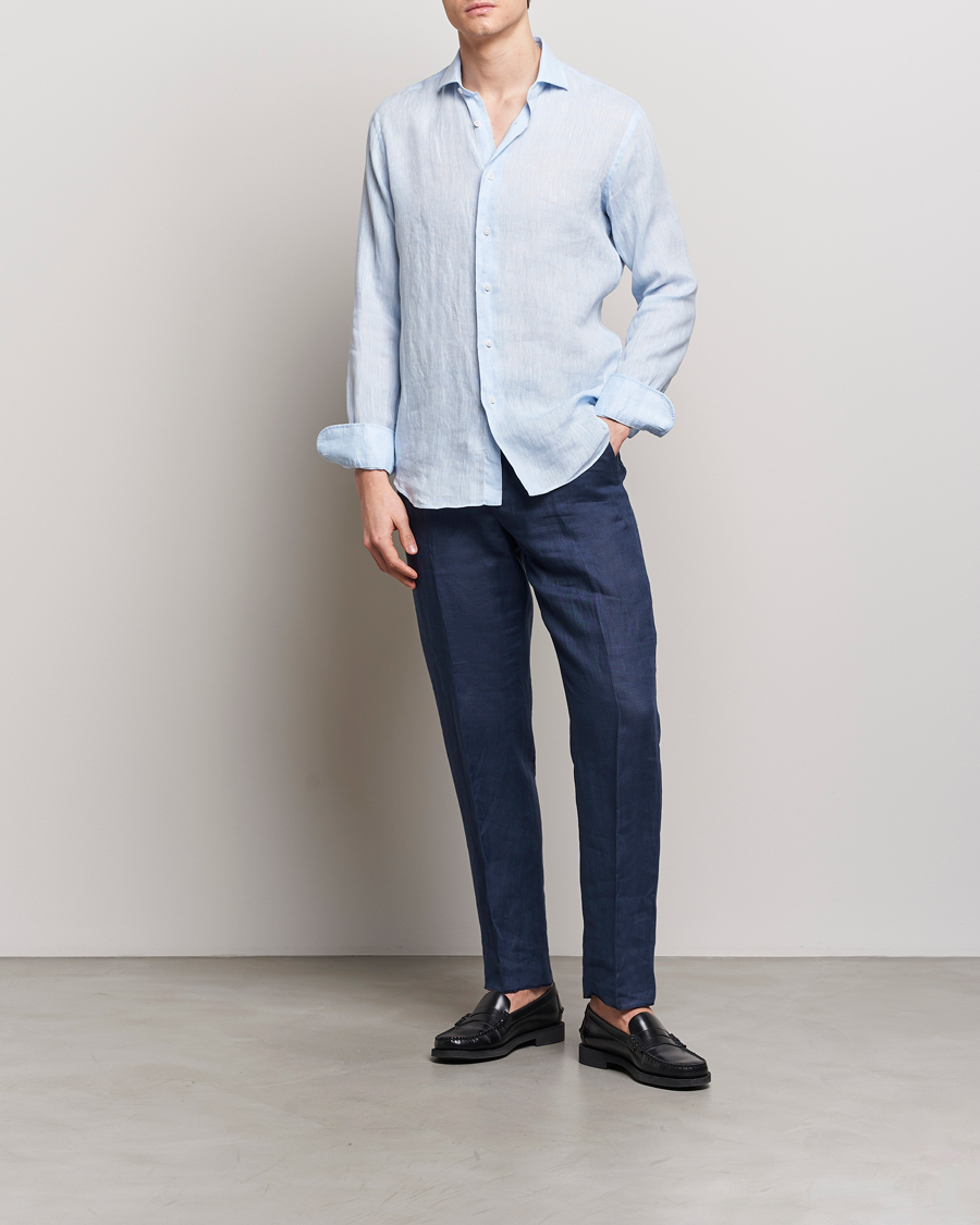 Herre | Skjorter | Grigio | Linen Casual Shirt Light Blue