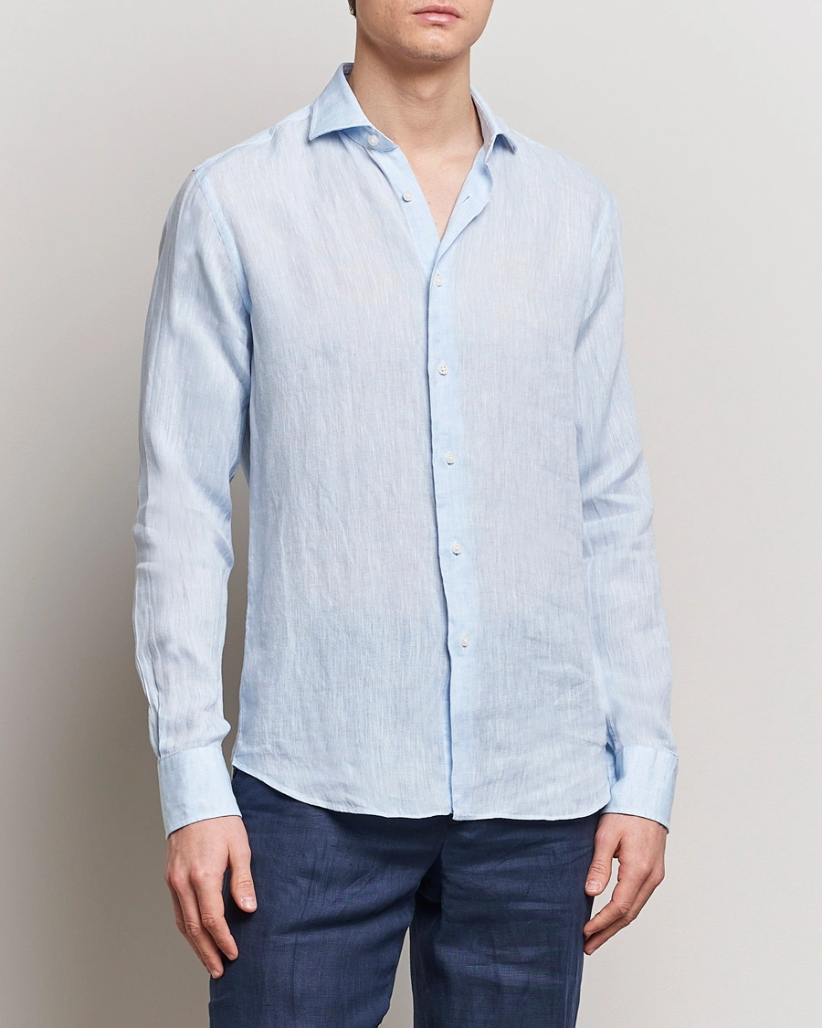 Herre |  | Grigio | Linen Casual Shirt Light Blue