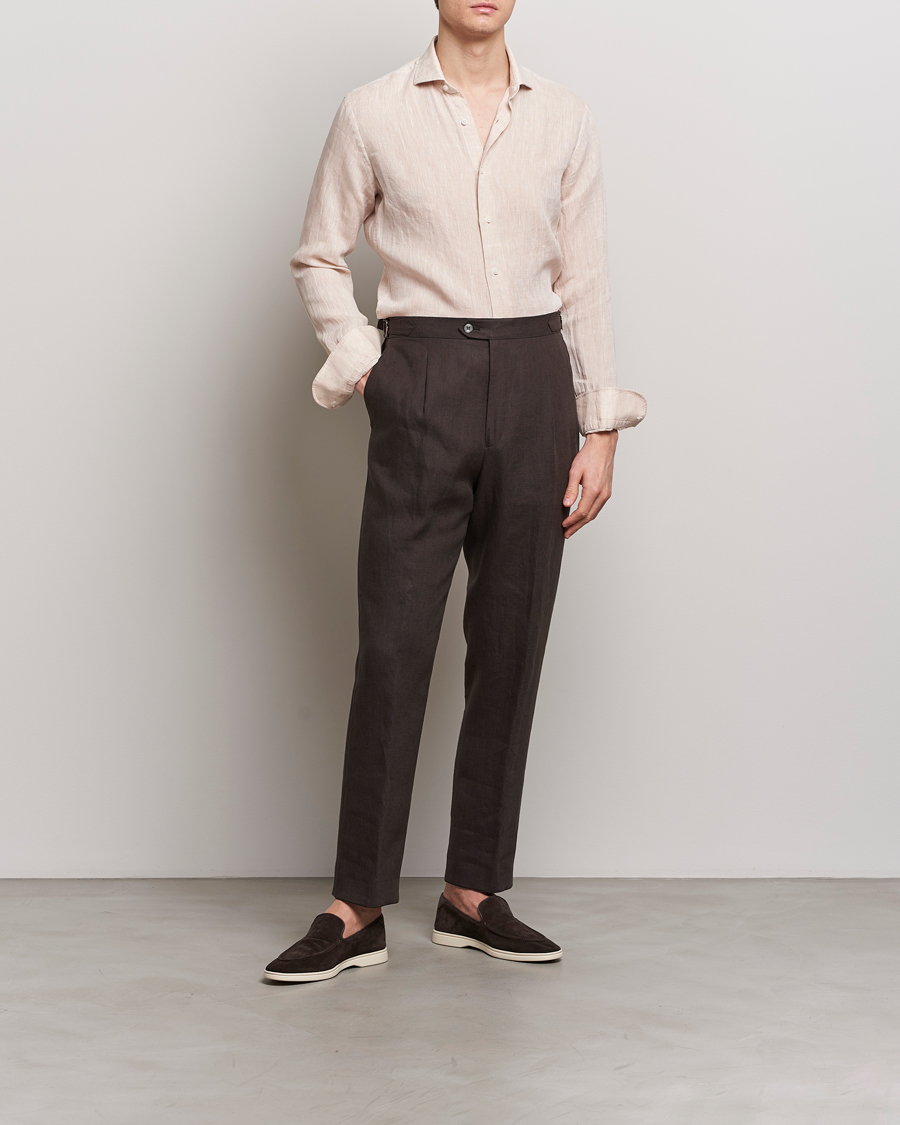 Herre | Skjorter | Grigio | Linen Casual Shirt Beige