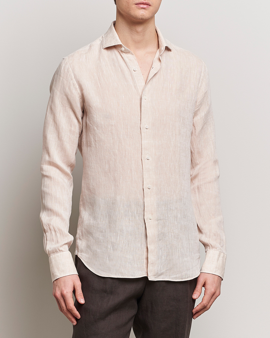 Herre | Skjorter | Grigio | Linen Casual Shirt Beige