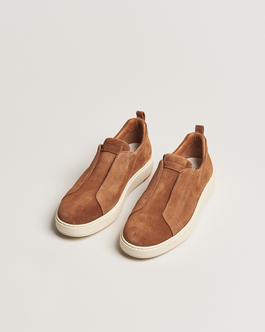 Herre | Italian Department | Santoni | Cleanic No Lace Sneakers Brown Suede