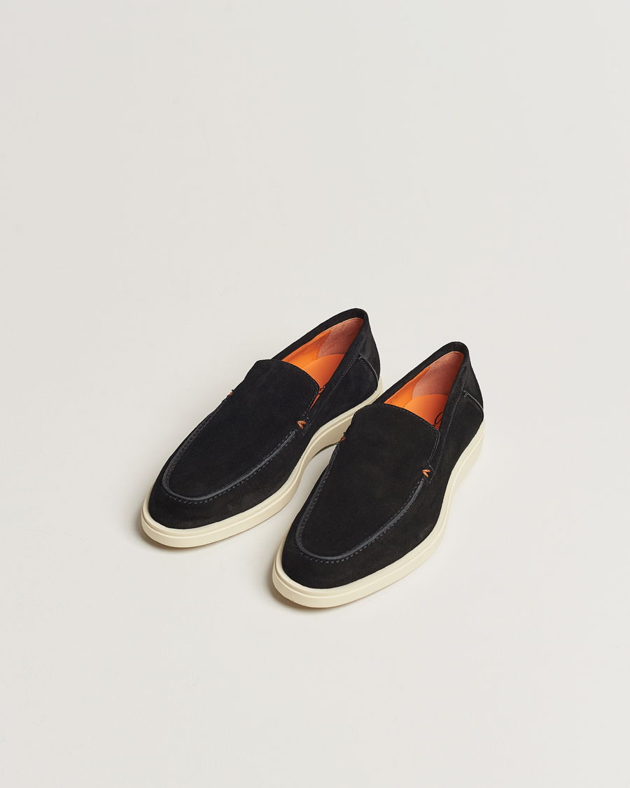 Herre | Sko i mokka | Santoni | Summer Loafers Black Suede