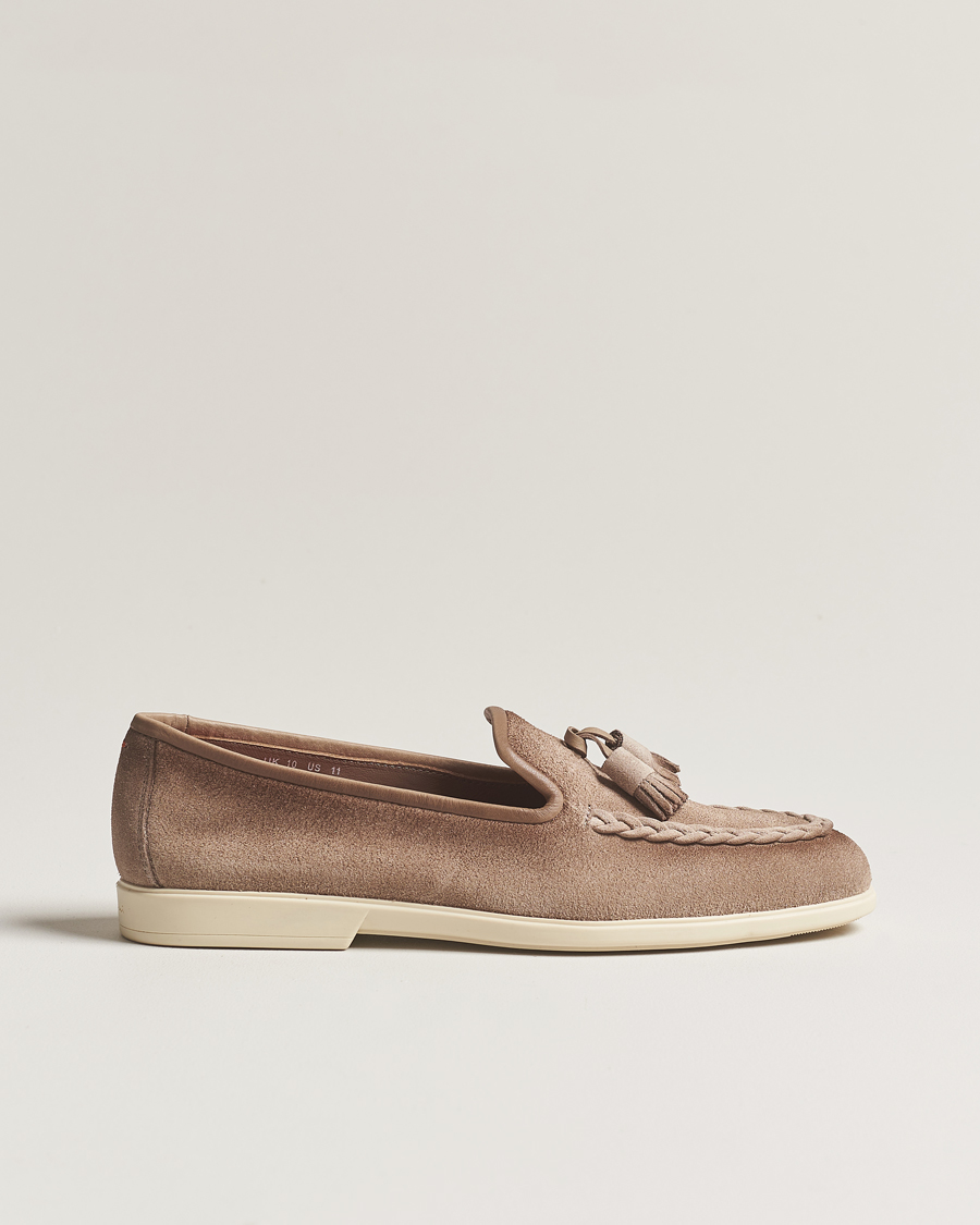 Herre | Santoni Summer Tassel Loafers Beige Suede | Santoni | Summer Tassel Loafers Beige Suede