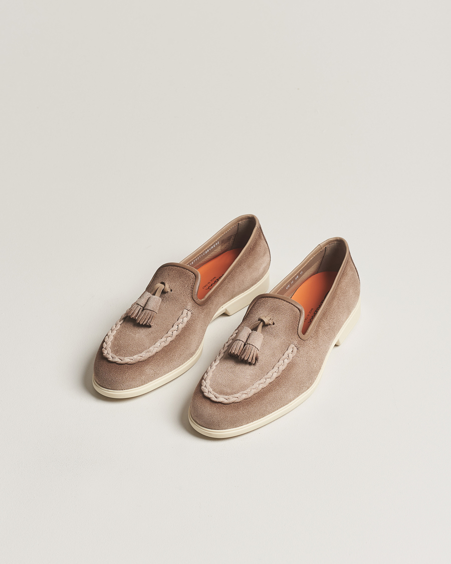 Herre | Santoni Summer Tassel Loafers Beige Suede | Santoni | Summer Tassel Loafers Beige Suede