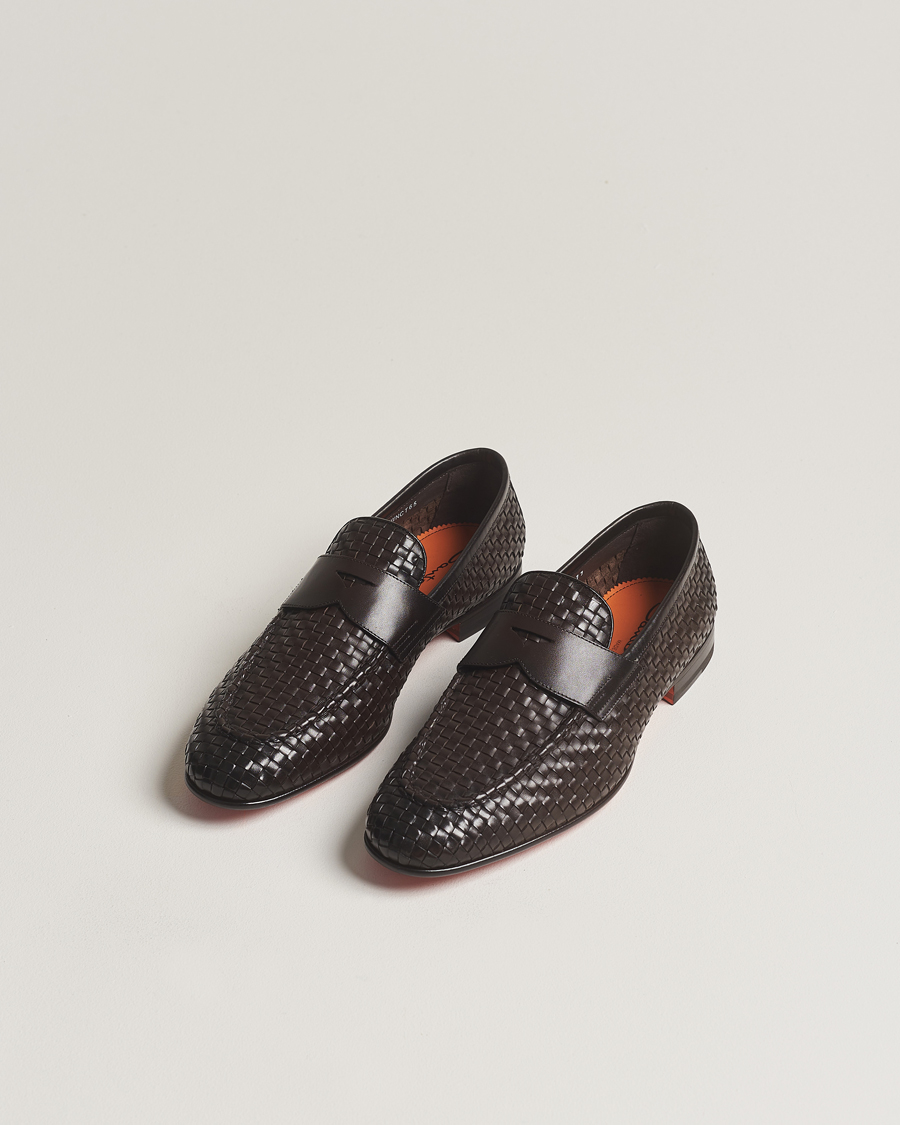 Men |  | Santoni | Braided Penny Loafers Dark Brown Calf