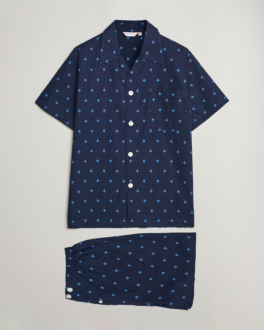 Herre | Pyjamaser og badekåper | Derek Rose | Shortie Printed Cotton Pyjama Set Navy