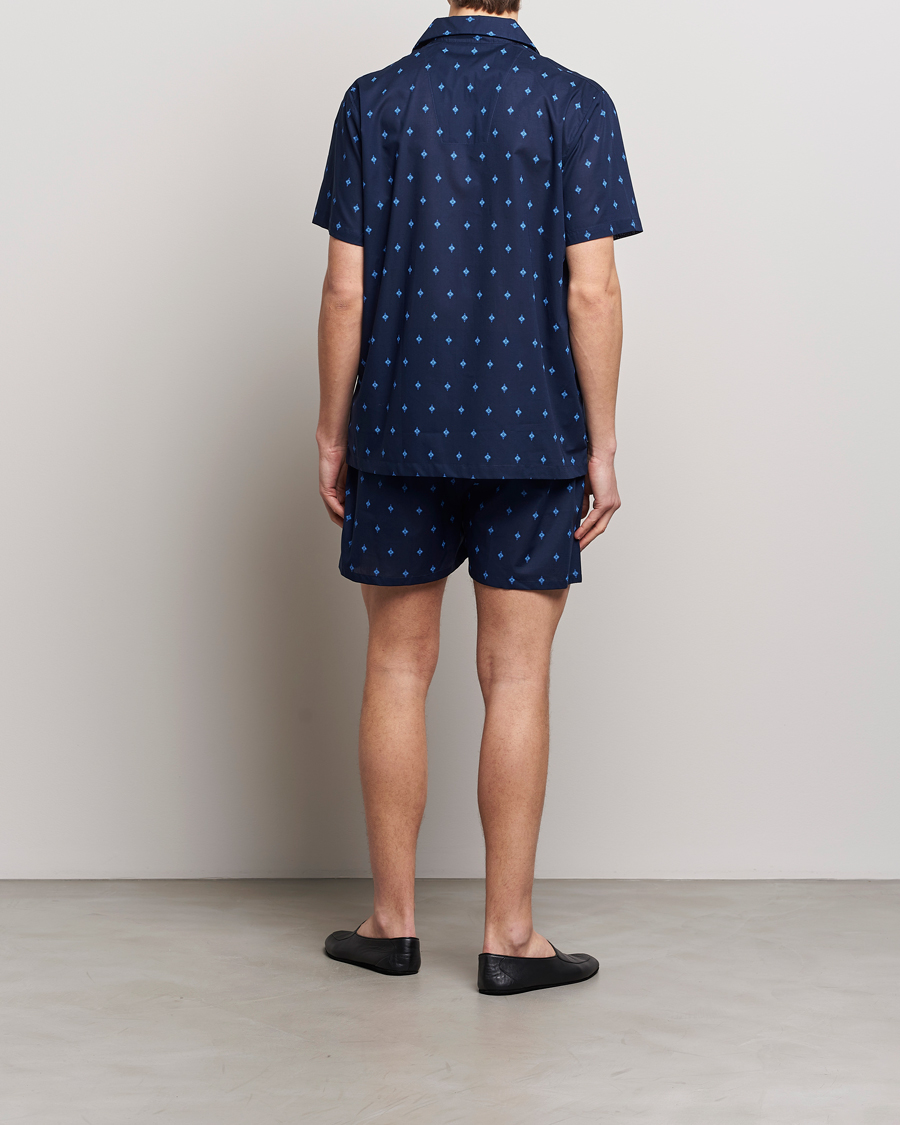 Herre | Pyjamaser og badekåper | Derek Rose | Shortie Printed Cotton Pyjama Set Navy