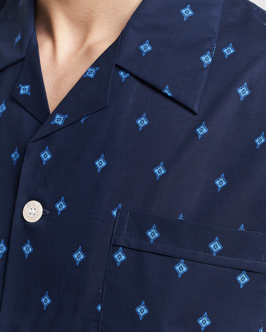 Herre | Pyjamaser og badekåper | Derek Rose | Shortie Printed Cotton Pyjama Set Navy