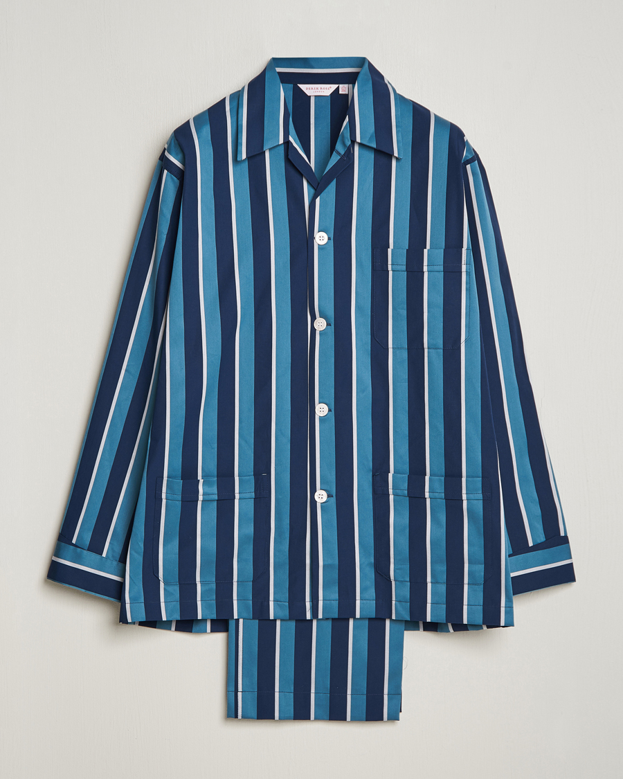 Herre | Pyjamaser og badekåper | Derek Rose | Cotton Striped Pyjama Set Teal