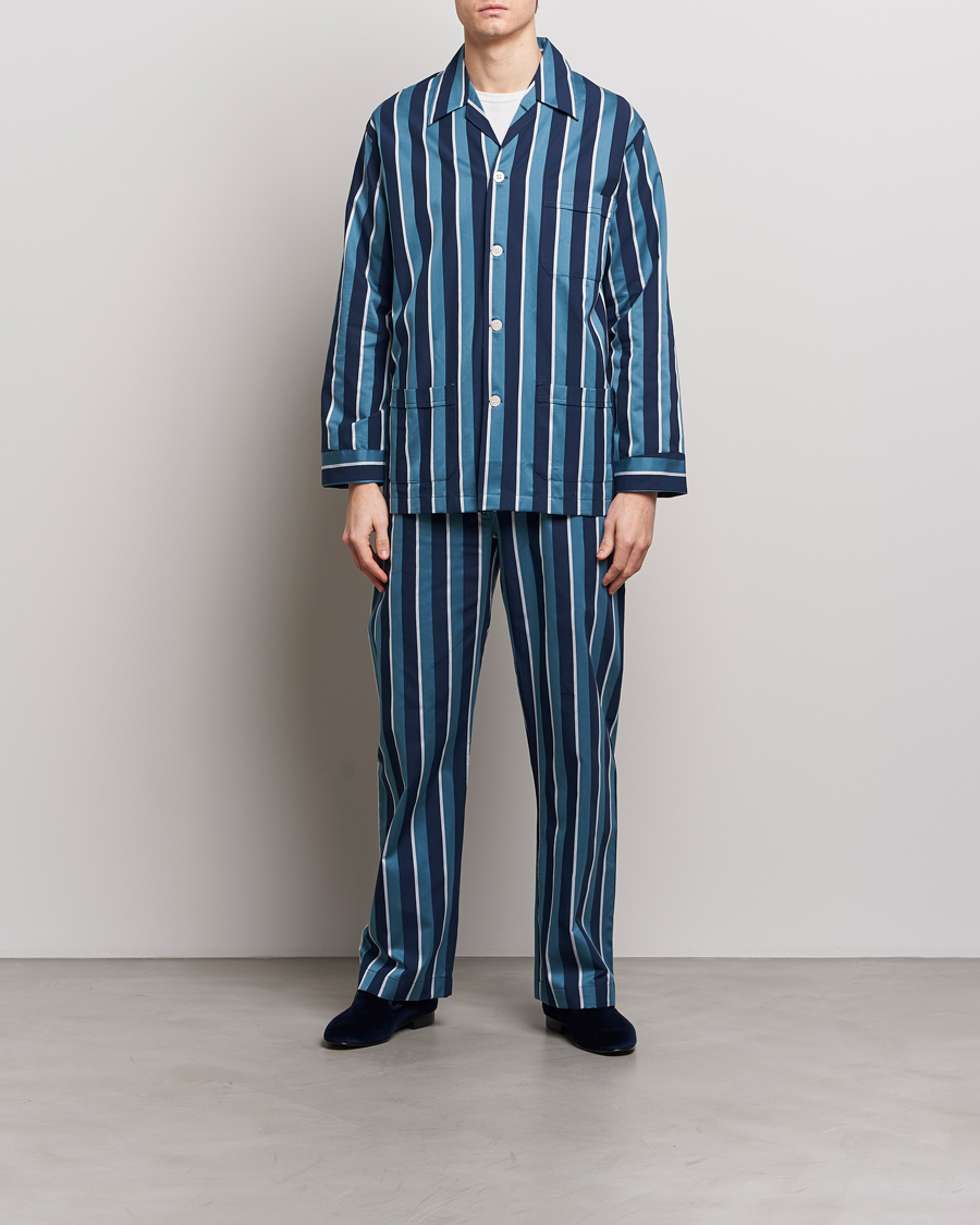 Herre | Pyjamaser og badekåper | Derek Rose | Cotton Striped Pyjama Set Teal