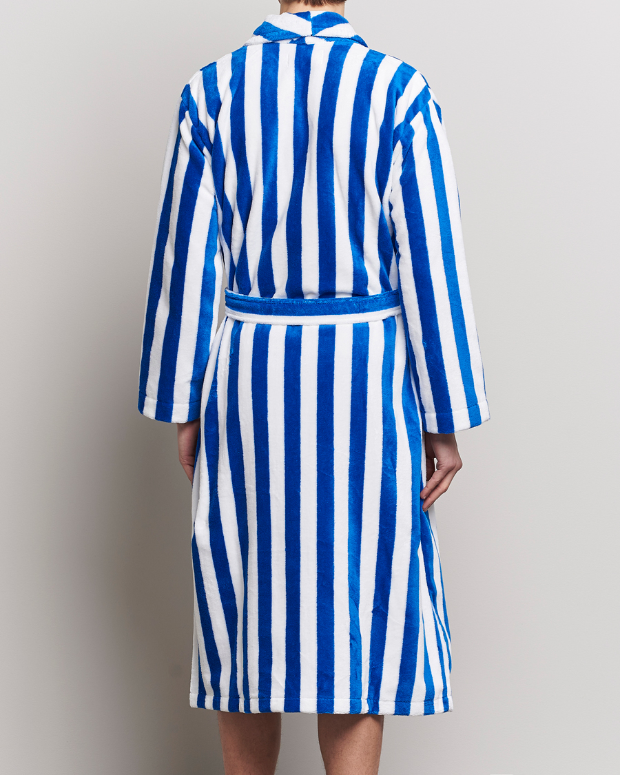 Herre | Pyjamaser og badekåper | Derek Rose | Cotton Velour Striped Gown Blue/White