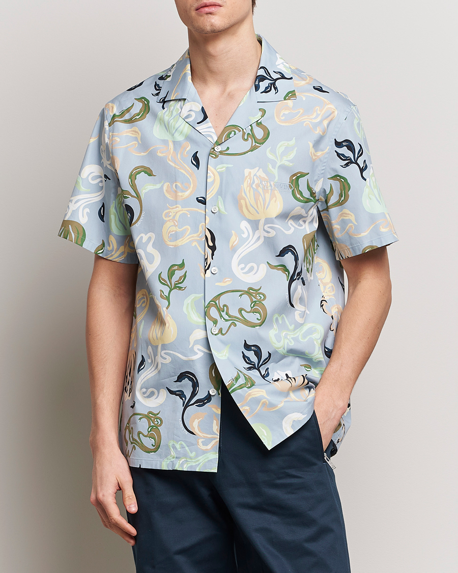 Men | Luxury Brands | Lanvin | Printed Bowling Shirt Azur