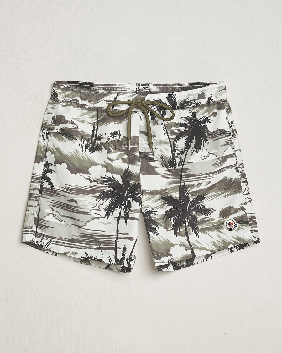 Herre | Badeshorts | Moncler | Palm Printed Swim Shorts White/Olive