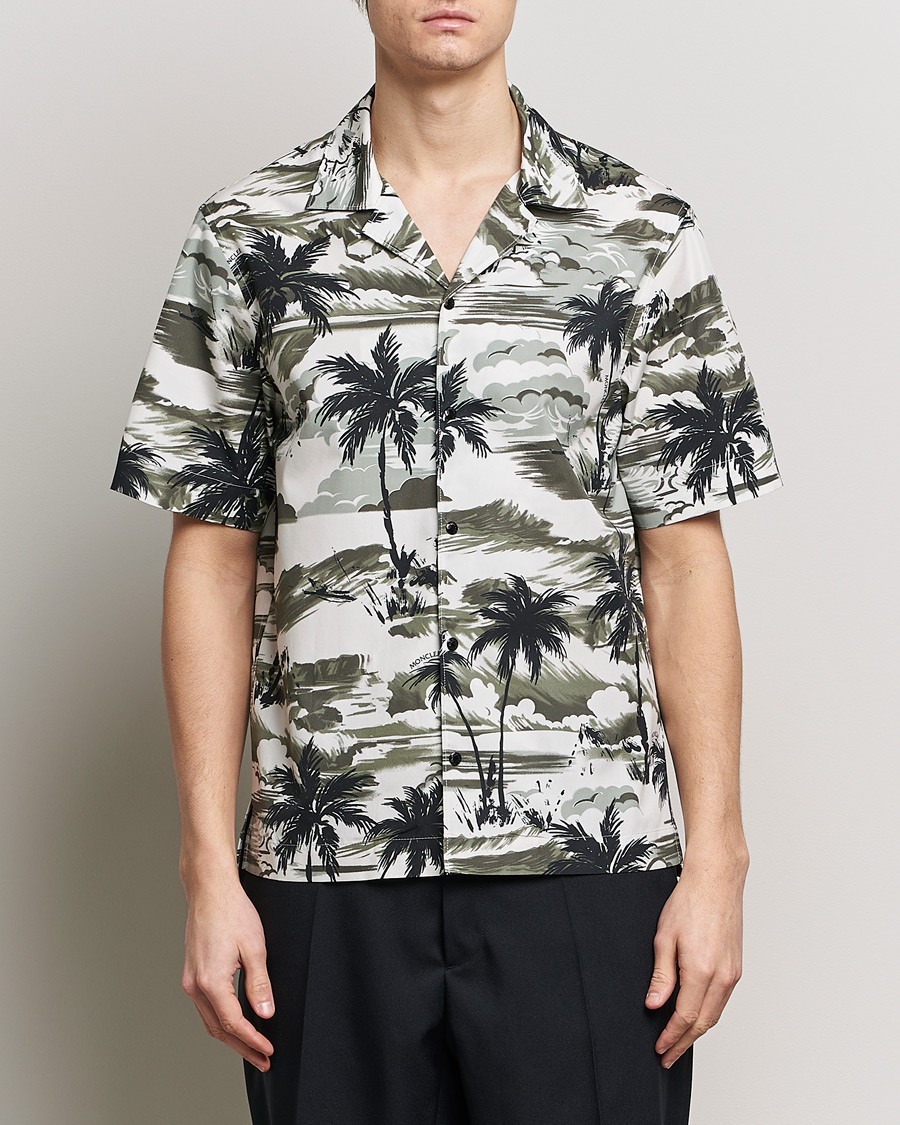 Herre | Skjorter | Moncler | Palm Printed Camp Shirt White/Olive