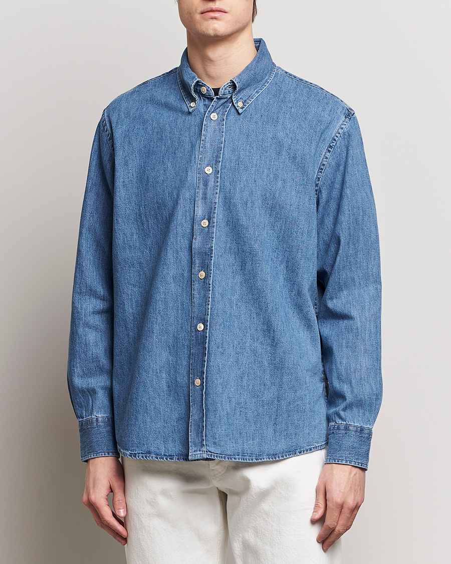 Herre | Skandinaviske spesialister | Sunflower | Denim Button Down Shirt Mid Blue