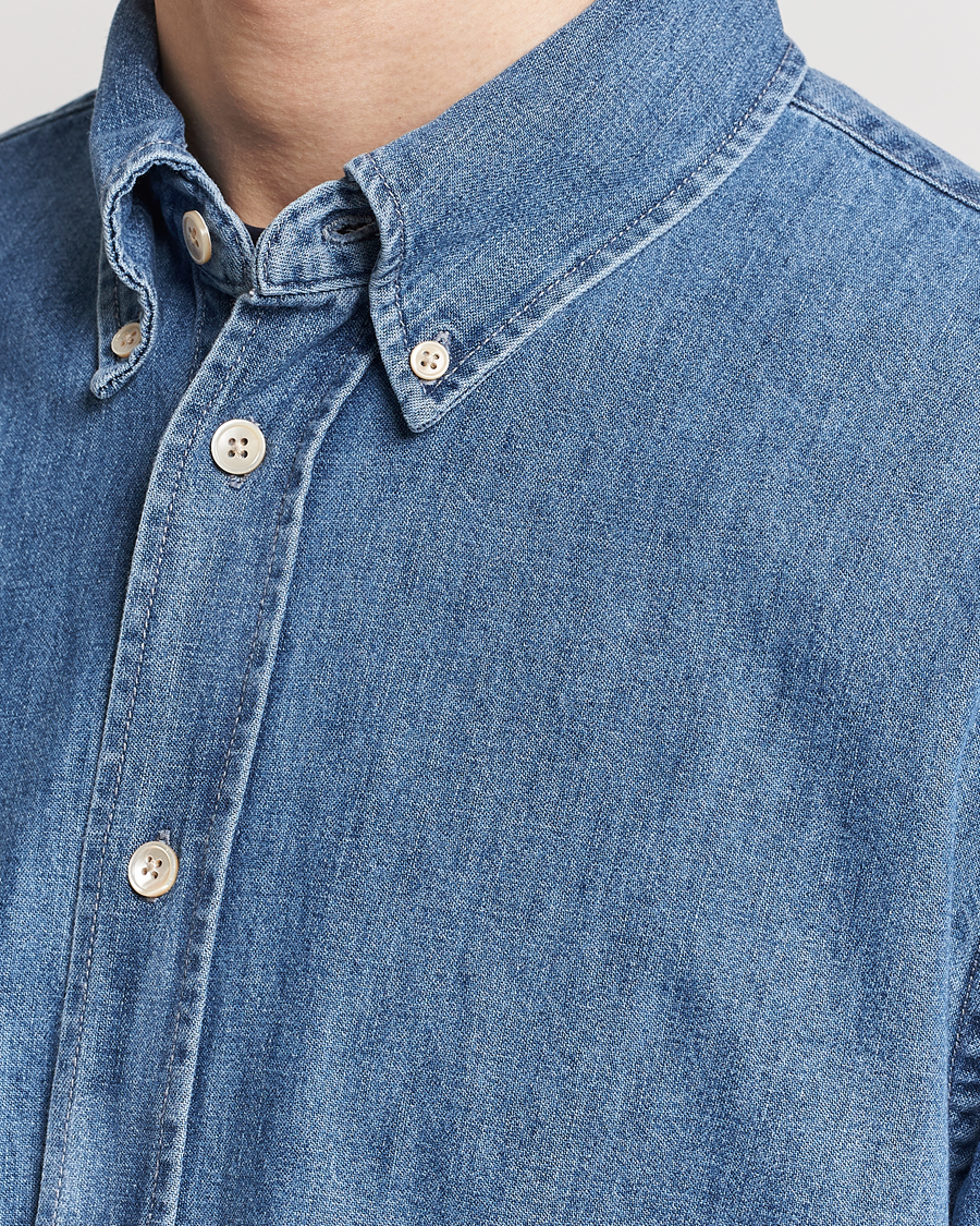 Herre | Skjorter | Sunflower | Denim Button Down Shirt Mid Blue