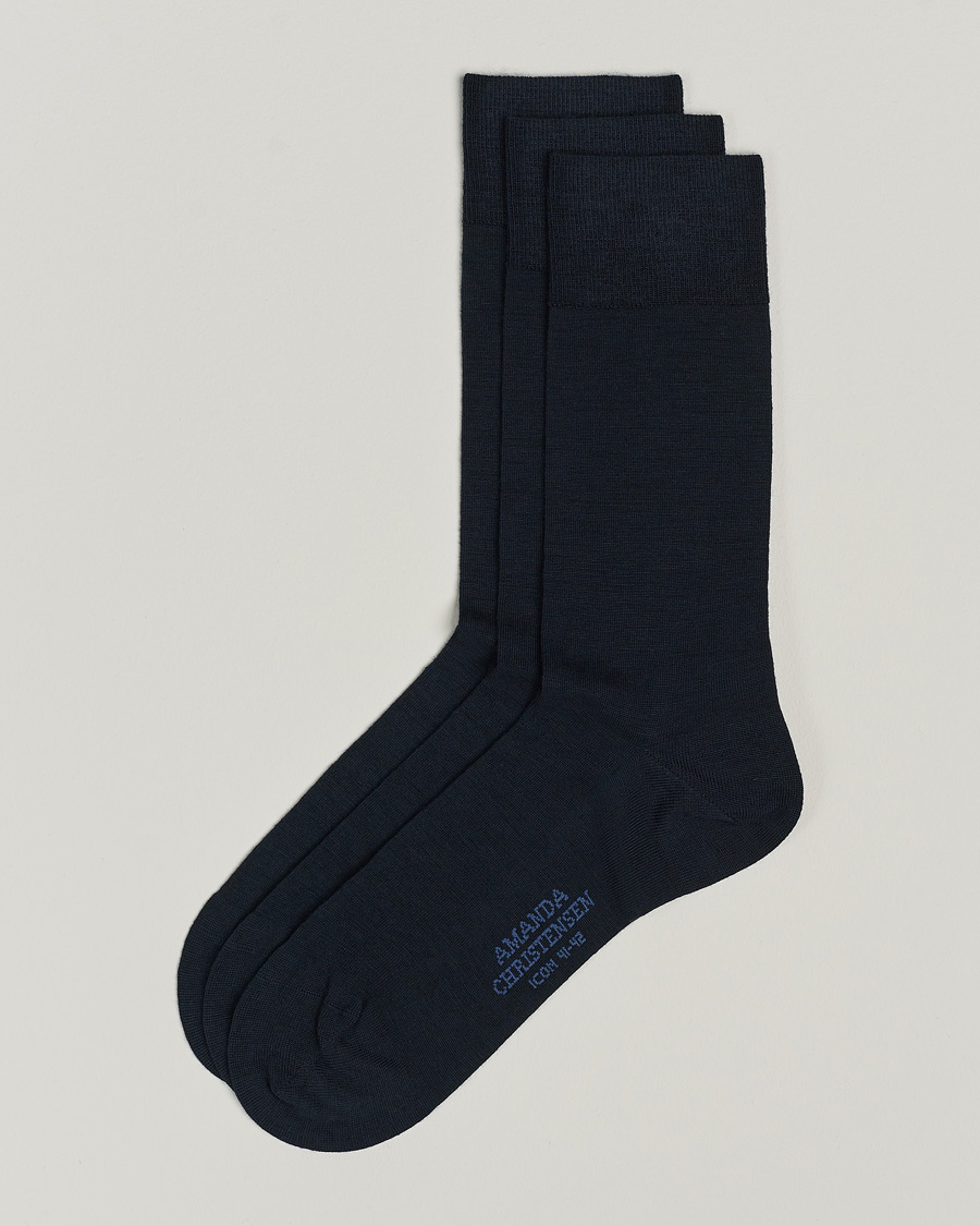 Herre | Undertøy | Amanda Christensen | 3-Pack Icon Wool/Cotton Socks Dark Navy