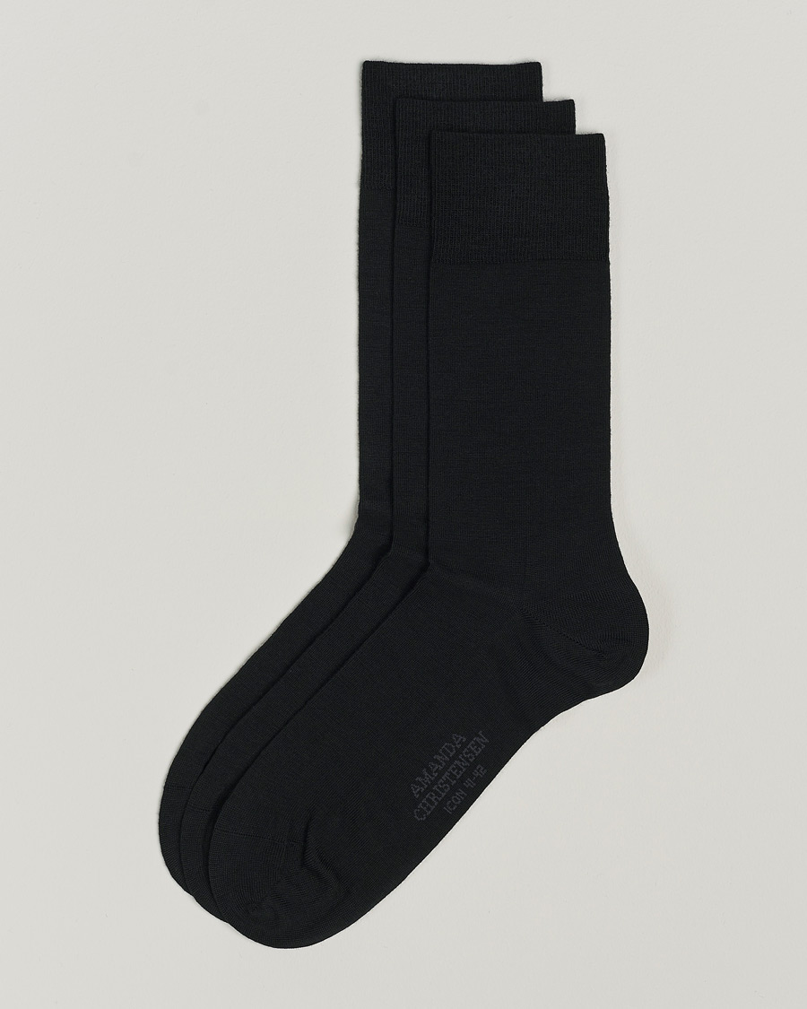 Herre | Undertøy | Amanda Christensen | 3-Pack Icon Wool/Cotton Socks Black