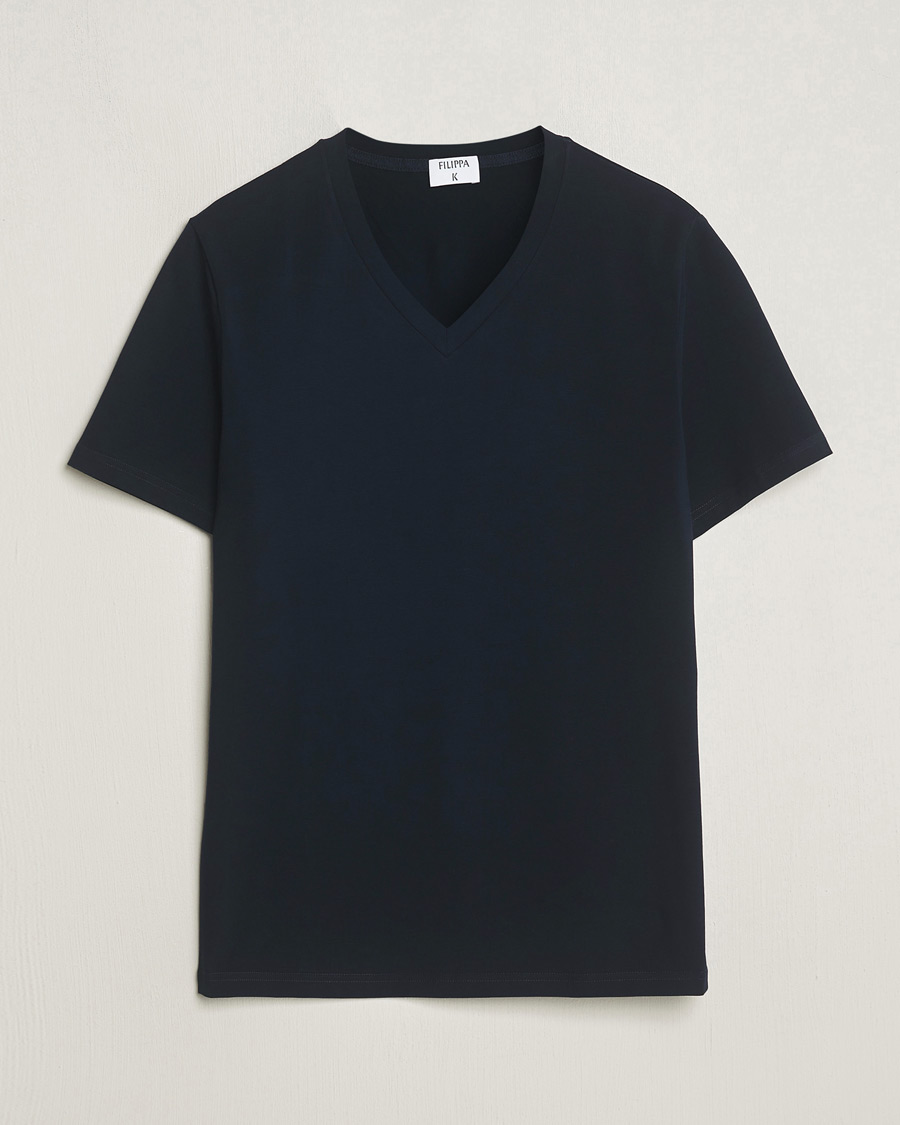 Herre | T-Shirts | Filippa K | Organic Cotton V-Neck T-Shirt Navy