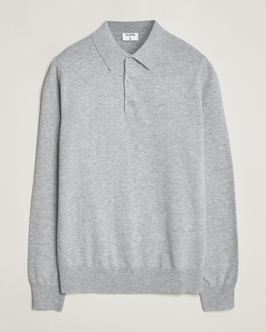 Herre | Gensere | Filippa K | Knitted Polo Shirt Light Grey Melange