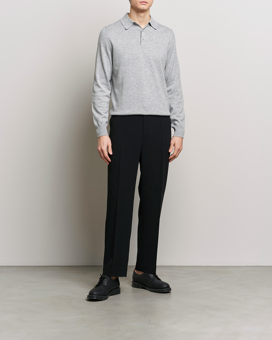 Herre | Gensere | Filippa K | Knitted Polo Shirt Light Grey Melange
