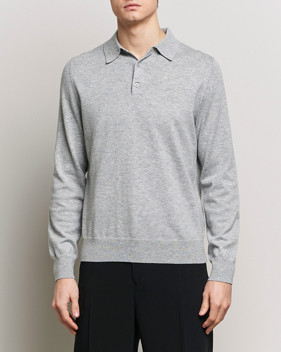 Herre | Filippa K | Filippa K | Knitted Polo Shirt Light Grey Melange
