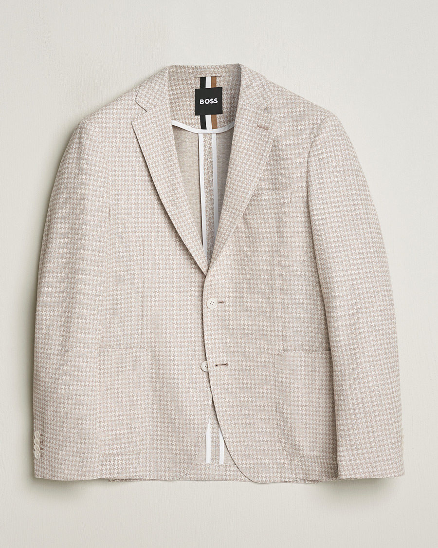 Herre | Dressjakker | BOSS BLACK | Hanry Jersey Linen Checked Blazer Dark Beige