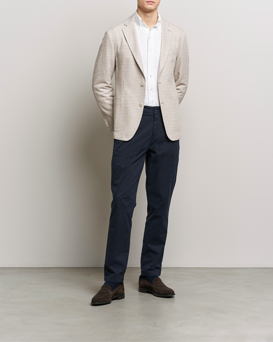Herre | Dressjakker | BOSS BLACK | Hanry Jersey Linen Checked Blazer Dark Beige