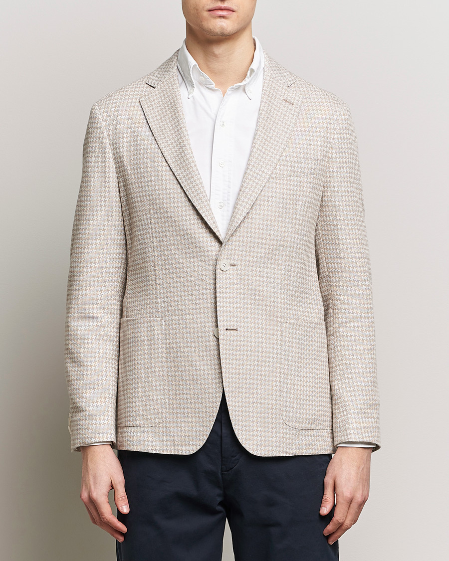 Herre | Dressjakker | BOSS BLACK | Hanry Jersey Linen Checked Blazer Dark Beige