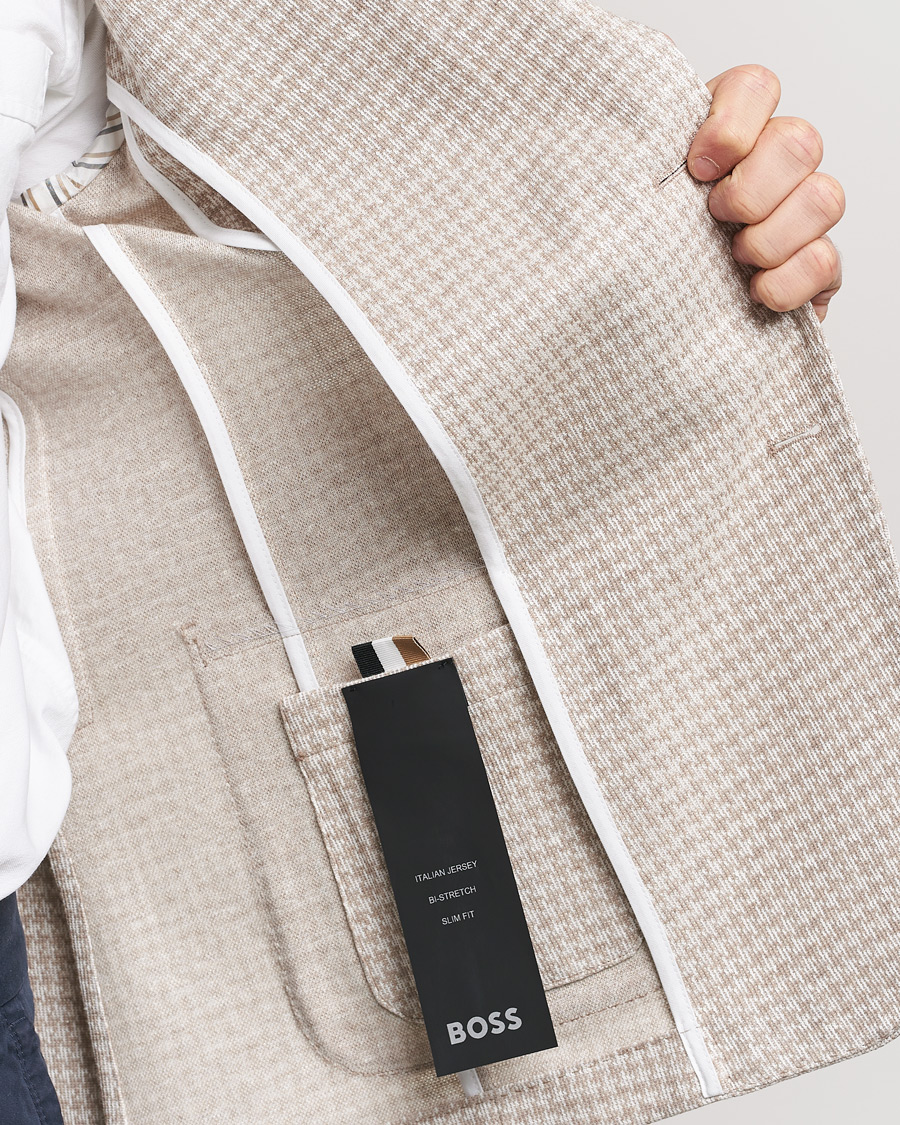 Herre | Dressjakker | BOSS BLACK | Hanry Jersey Linen Checked Blazer Dark Beige