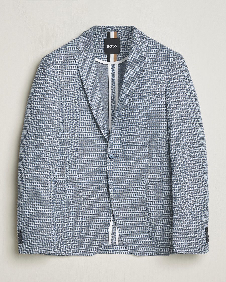 Herre | Dressjakker | BOSS BLACK | Hanry Jersey Linen Checked Blazer Bright Blue