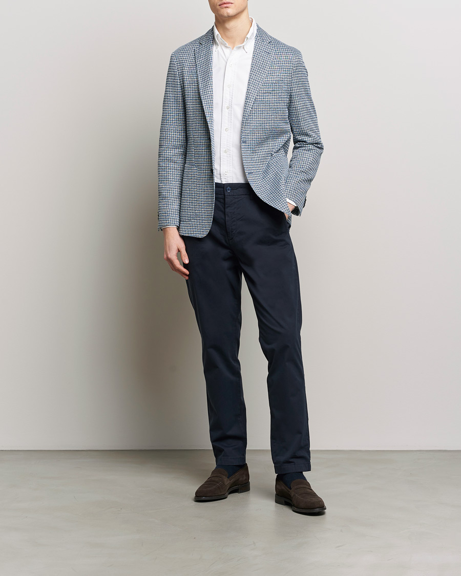 Herre | Dressjakker | BOSS BLACK | Hanry Jersey Linen Checked Blazer Bright Blue