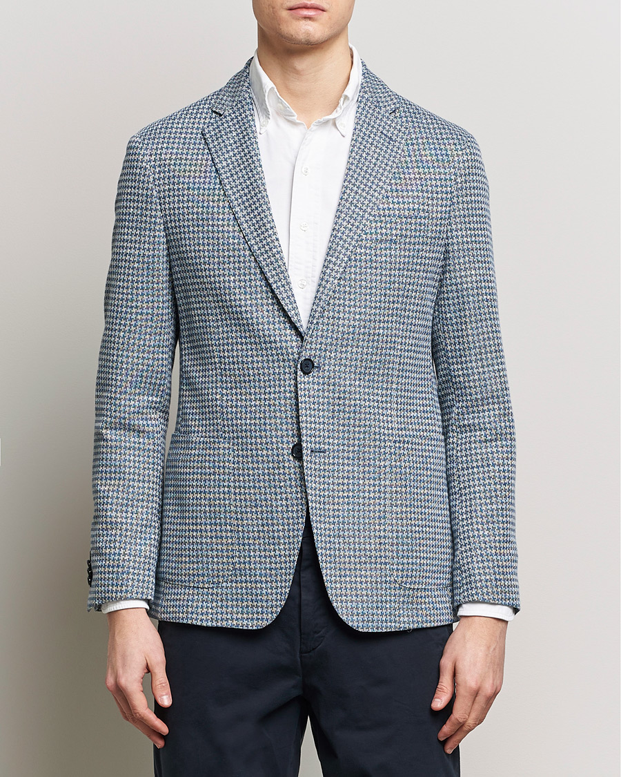 Herre | Sommer | BOSS BLACK | Hanry Jersey Linen Checked Blazer Bright Blue