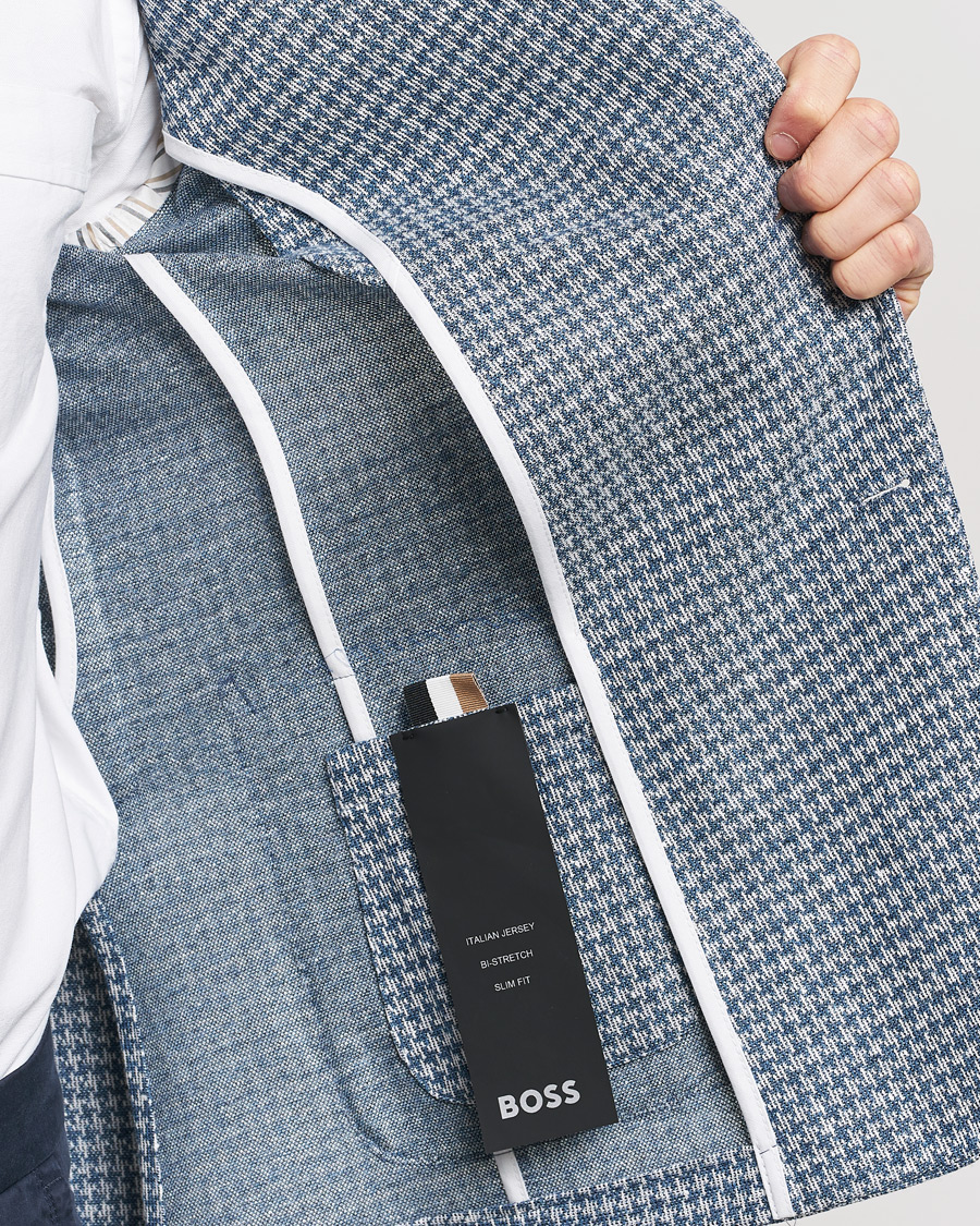 Herre | Dressjakker | BOSS BLACK | Hanry Jersey Linen Checked Blazer Bright Blue