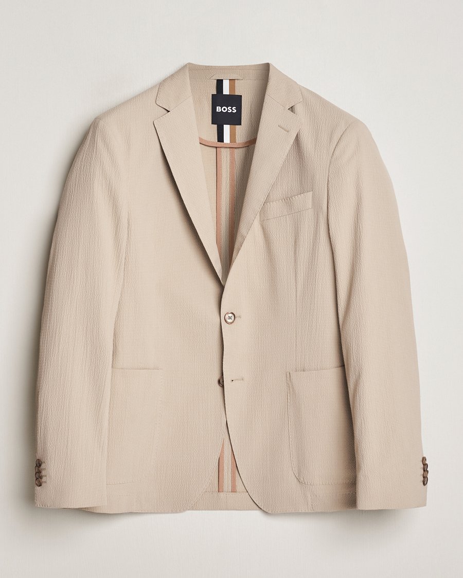 Herre | Dressjakker | BOSS BLACK | Hanry Cotton Seersucker Blazer Dark Beige