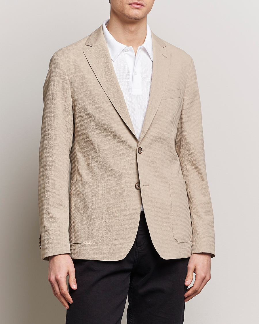 Herre | Tøj | BOSS BLACK | Hanry Cotton Seersucker Blazer Dark Beige