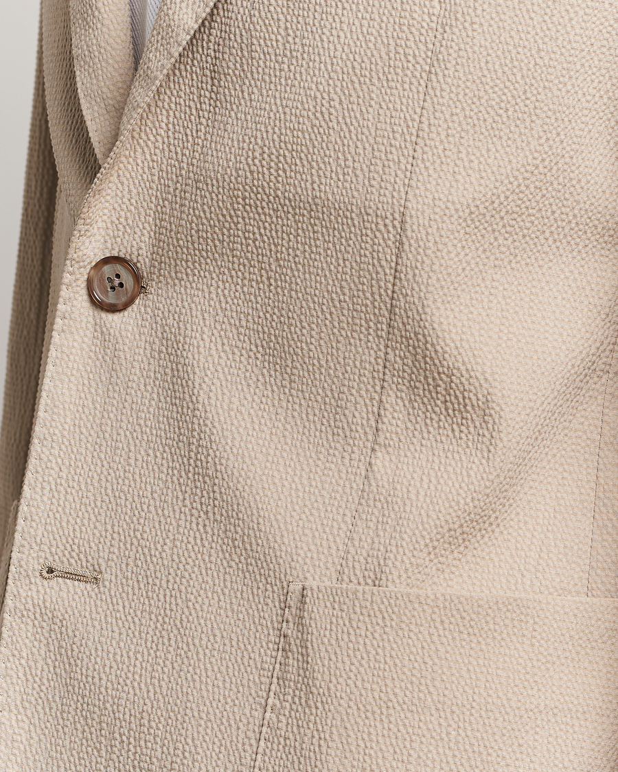 Herre | Dressjakker | BOSS BLACK | Hanry Cotton Seersucker Blazer Dark Beige