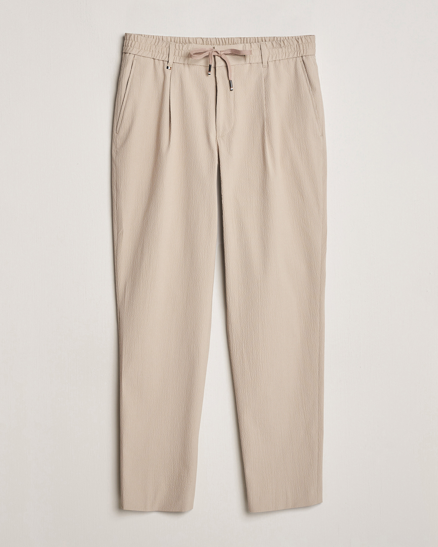 Herre | Bukser | BOSS BLACK | Perin Cotton Seersucker Pants Dark Beige