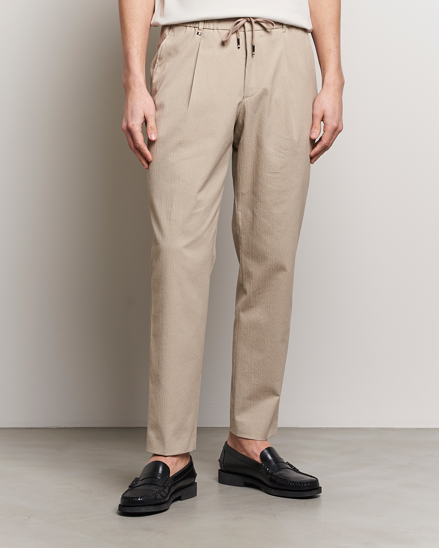 Herre | Klær | BOSS BLACK | Perin Cotton Seersucker Pants Dark Beige