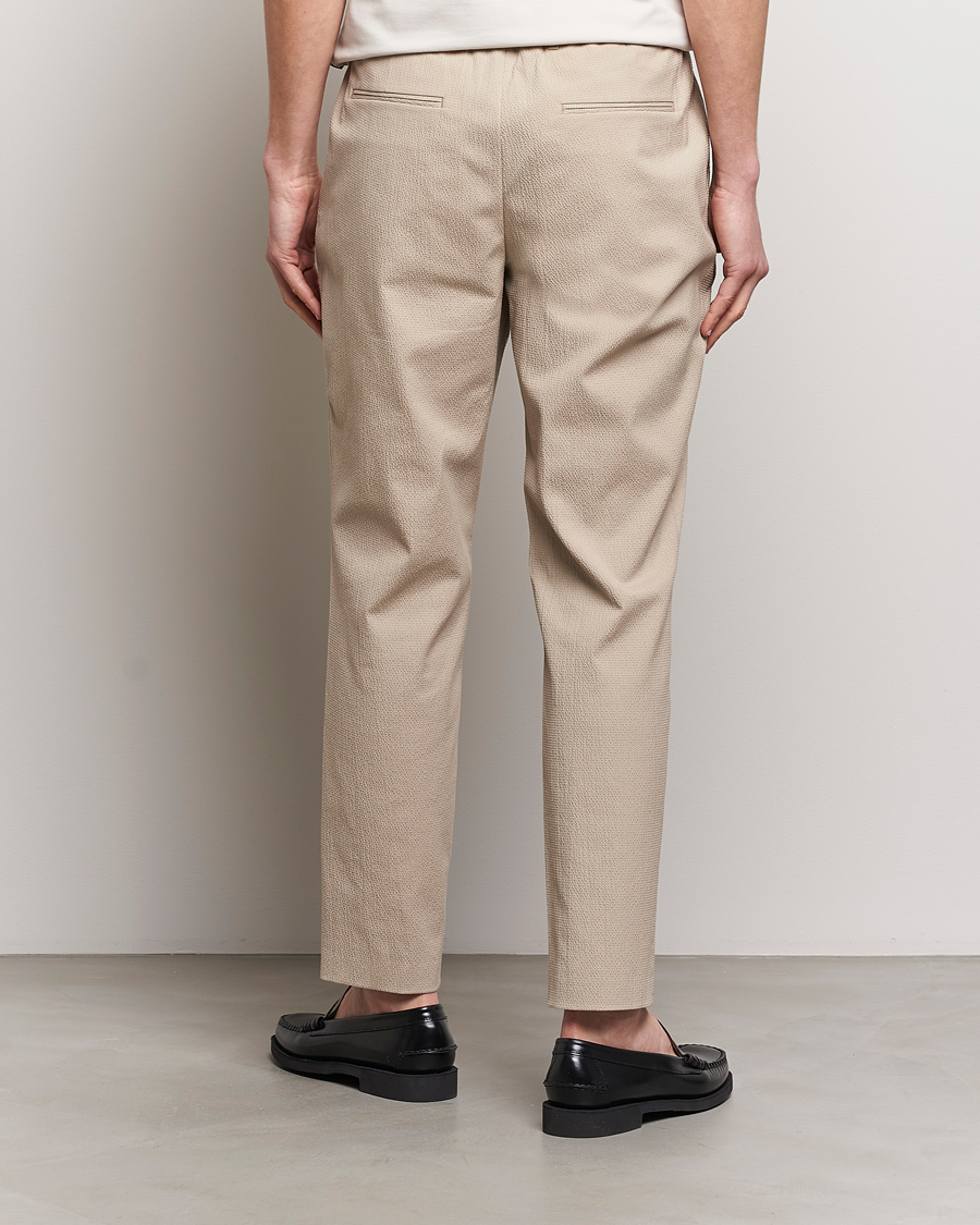 Herre | Bukser | BOSS BLACK | Perin Cotton Seersucker Pants Dark Beige
