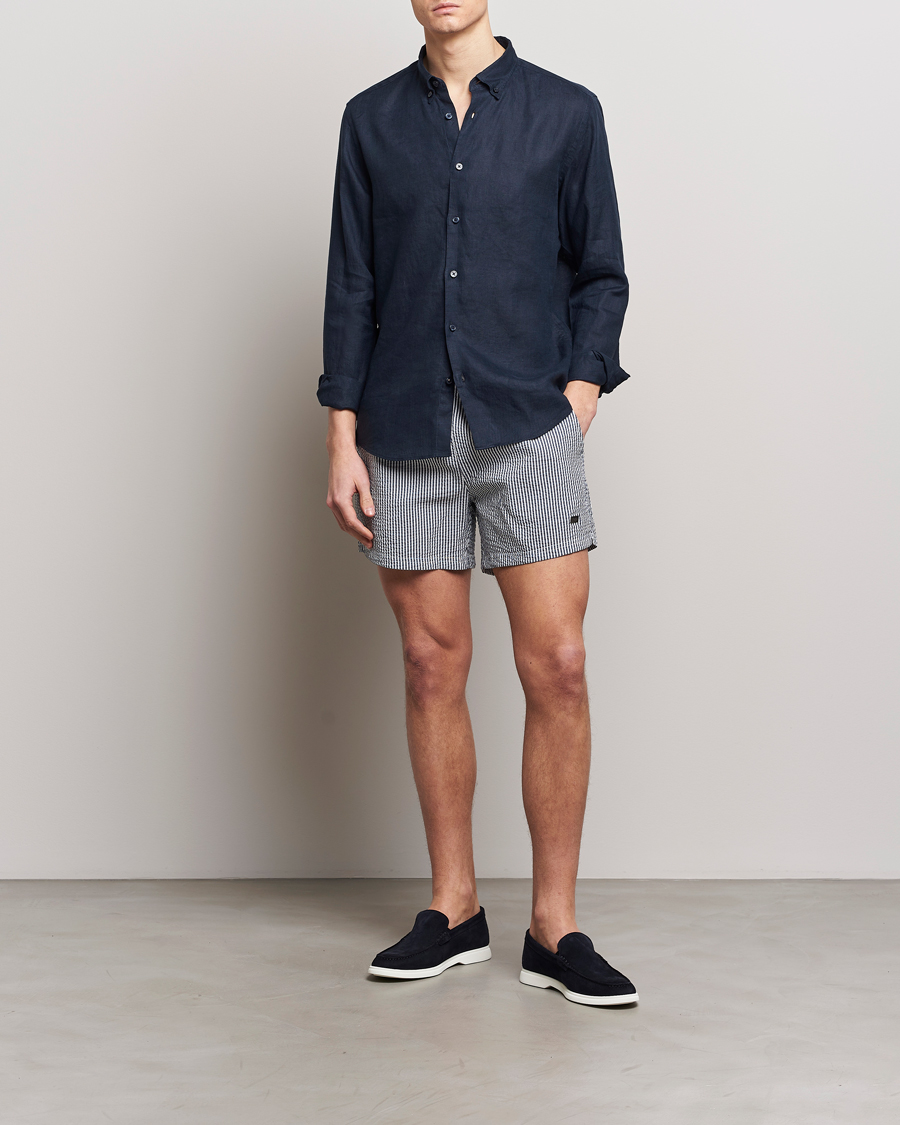 Herre | Skjorter | BOSS BLACK | Liam Linen Shirt Dark Blue