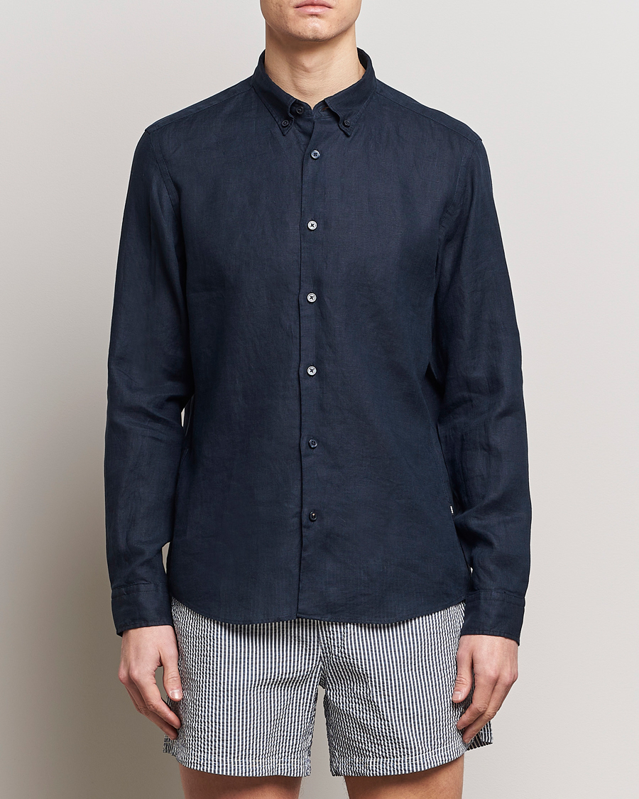 Herre | Jakke og bukse | BOSS BLACK | Liam Linen Shirt Dark Blue